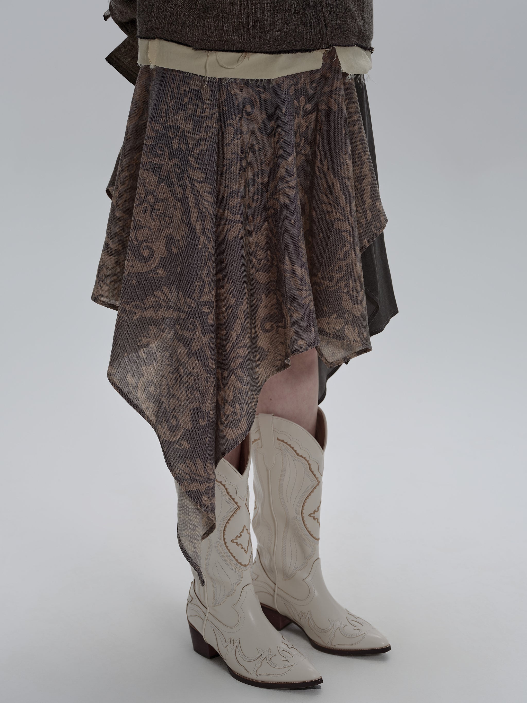 Asymmetric Patchwork Skirt(Brown)
