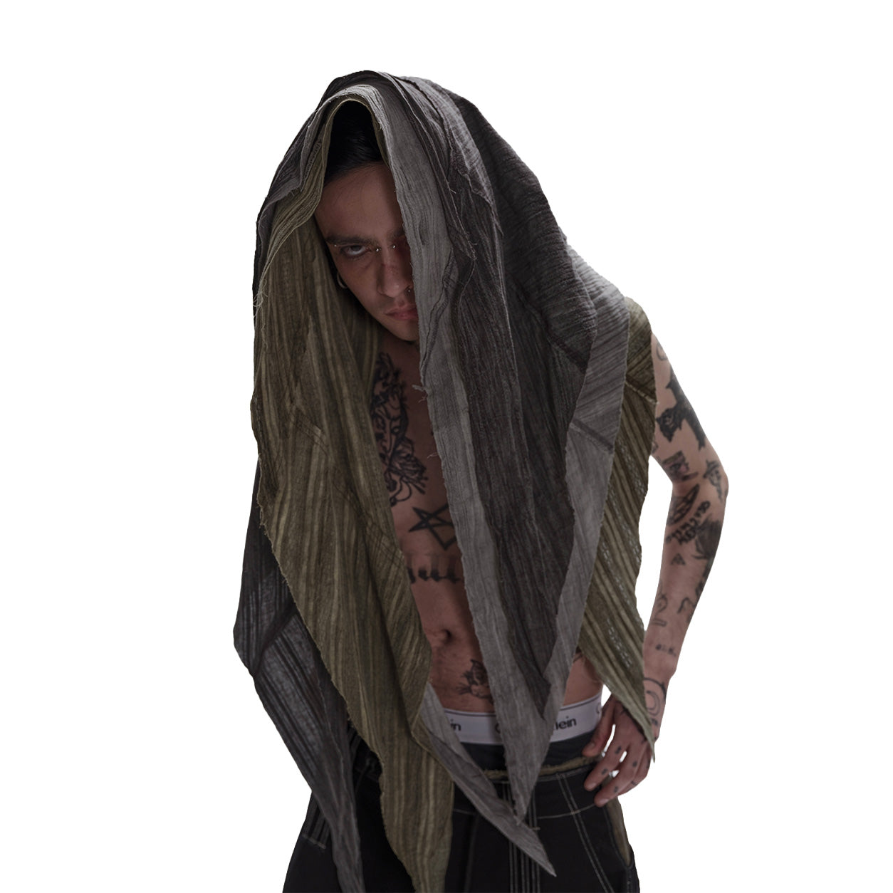 Sand-City Dyed Raw-Edge Scarf （Moss Green）