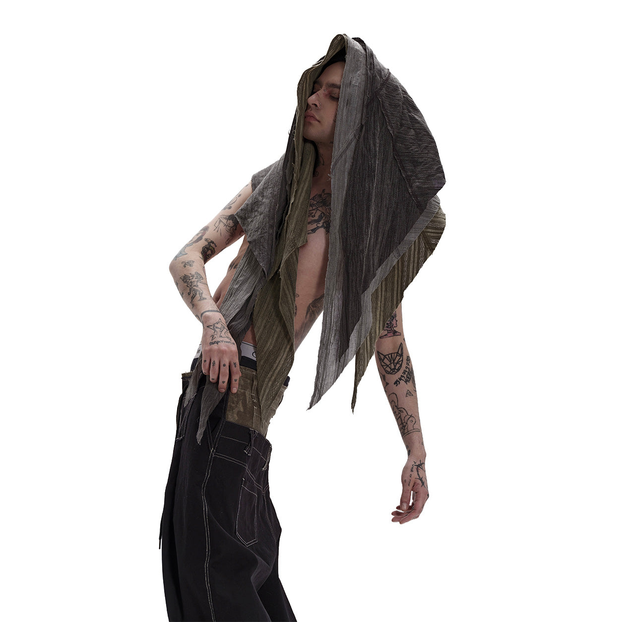 Sand-City Dyed Raw-Edge Scarf （Black）